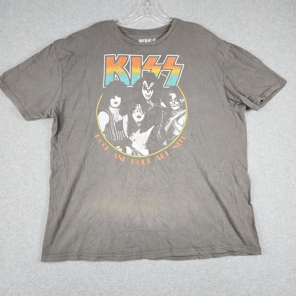 KISS Rock And Roll All Nite T Shirt Mens 2XL Gray Mad Engine Cotton Short Sleeve